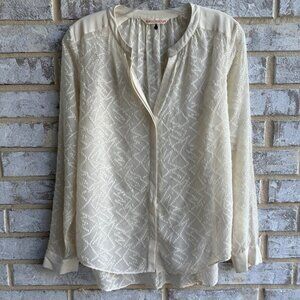 Rebecca Taylor Long Sleeve Button Up Silk Blend Cream Sheer Blouse Size 4